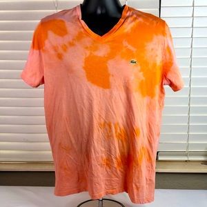 Lacoste the dye orange V-neck soft cotton tee